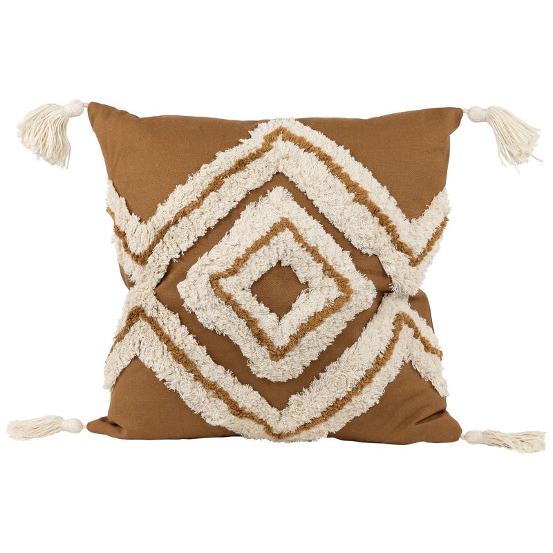 Northlight 16" Camel Brown Boho Square Cotton Throw Pillow with Tassels, 1 of 7