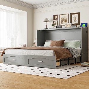 Queen/Full Size Murphy Bed Wall Bed with Drawer and A Set of Sockets & USB Ports - ModernLuxe - 1 of 4
