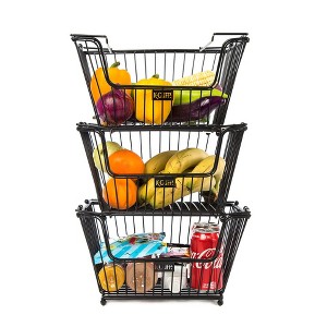 K-Cliffs 3 Tier Metal Storage Baskets Heavy Duty Wire Market Produce Organizer Stackable Pantry Grocery Fruit Bread Holder Antique Black - 1 of 4