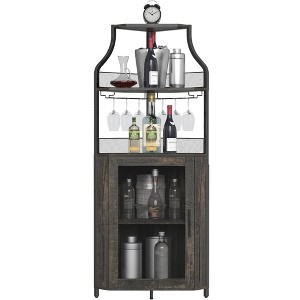 Corner Bar Cabinet, 61" Tall Farmhouse Wine Cabinet with Detachable Wine Rack, 5-Tier Industrial Wine Cabinet with Glass Holder & Adjustable Shelves - 1 of 4