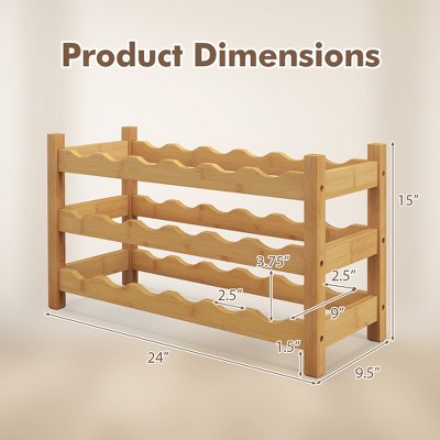 Natural Bamboo 3-Tier 18-Bottle Wine Rack Shelf