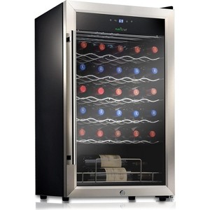 NutriChef 34-Bottle Single-Zone Wine Cooler with Digital Touch Button Control - Stainless Steel Glass Door, Adjustable Temperature, LED Light - 1 of 4