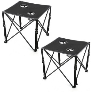 ARROWHEAD OUTDOOR 26" Heavy-Duty Portable Folding Camping Table, Square 600D Canvas Top, 2 Cup Holders, Steel Frame, Carry Bag, Charcoal Black, 2-Pack - 1 of 4