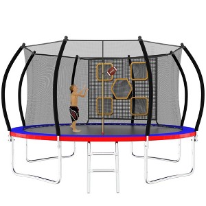 NAYSAYE Trampoline with Safety Net and Ladder for Outdoor Fun and Fitness, Blue and Red, 168.00"*104.00"*141.10" - 1 of 4