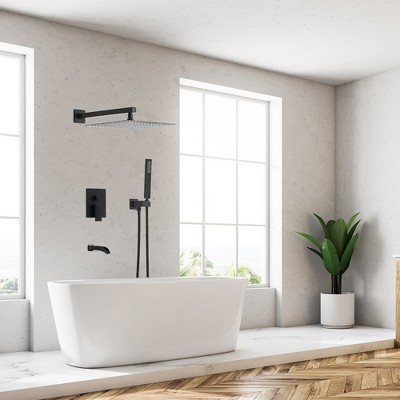 Matte Black Stainless Steel Square Rain Shower Faucet Set