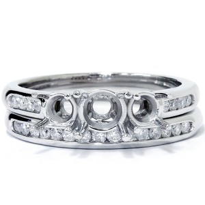 Pompeii3 3/8ct Three Stone Engagement Wedding Ring Set 14K White Gold - 1 of 4