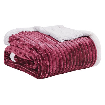 Plazatex Soft Plush Corduroy Lined Oversized All Season Comfort for Bedroom or Lounging Blankets - Queen 90" x 90", Burgundy