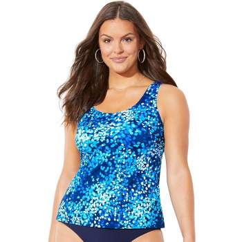 Swimsuits For All Women's Plus Size Adjustable Relaxed Fit Tie Front  Underwire Tankini Top - 22, Ombre Blue Palm : Target