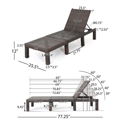 Multibrown and Cream Adjustable Outdoor Iron Frame Chaise Lounger with Cushions