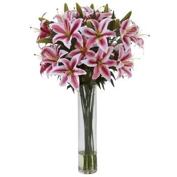 Nearly Natural 34-in Rubrum Lily with Large Cylinder Floral Arrangement