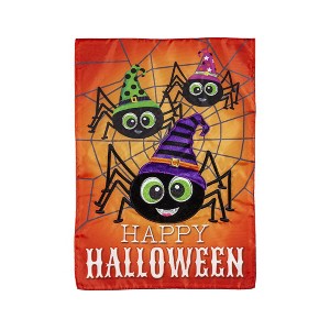 Evergreen Garden Flag Happy Halloween Spiders Applique Double Sided Indoor Outdoor Decor 18" x 12.5" - 1 of 3