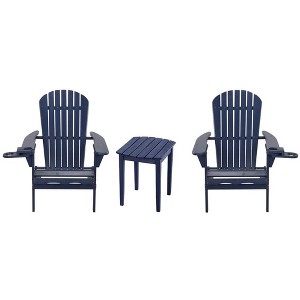 Jiallo Foldable Adirondack Chair with cup holder Bristro Set, 2 Foldable Adirondack Chairs with cup holders and 1 End Table - 1 of 4