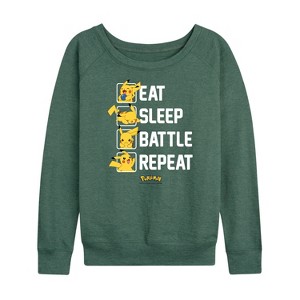 Women's - Pokémon - Eat Sleep Battle Repeat Lightweight French Terry Wide Neck Long Sleeve Shirt - 1 of 4