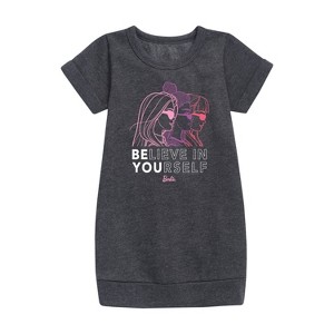 - Barbie - Believe in Yourself Graphic Short Sleeve Fleece Dress - 1 of 2