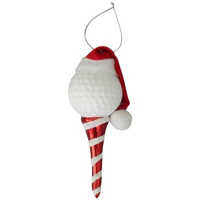Christmas by Krebs 4.75" Red Golf Ball and Tee with Santa Hat Figurine Christmas Ornament