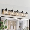 VYNXARIA Black and Wood Grain Wall Lights, 40" Farmhouse Vanity Fixture with Clear Seeded Glass Shades for Bathroom and Powder Room - 2 of 4