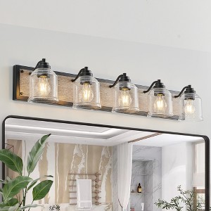 GreenEver 40'' Farmhouse Vanity Light, 5-Light Bathroom Sconce with Seeded Glass, Black Wood Grain Finish, Modern Industrial Design (No Bulbs) - 1 of 4
