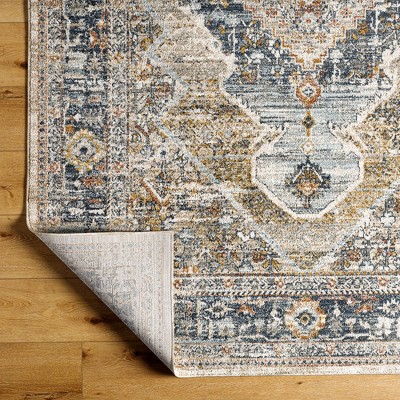 Mandee 6'7" x 9'6" Navy and Pale Blue Synthetic Fur Area Rug