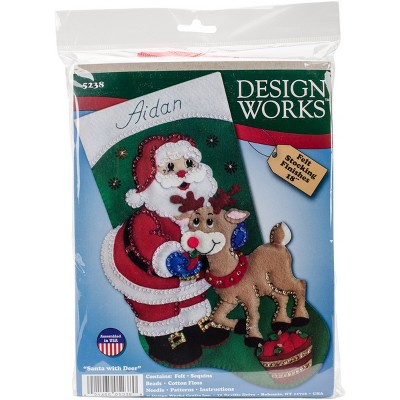 Bucilla Felt Stocking Applique Kit 18 Long Santa Is Here w/Lights