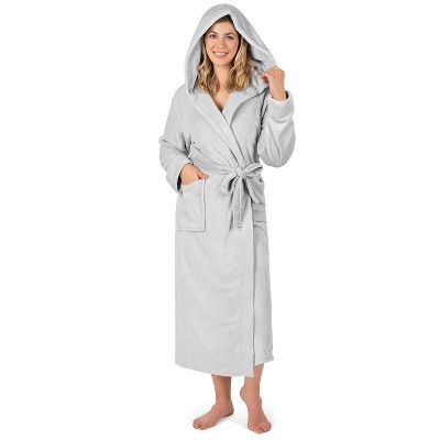 PAVILIA Women Robe with Hood, Fleece Plush Soft Long Hooded Robe, Fluffy Fuzzy Cozy Warm Bathrobe Shower Spa House