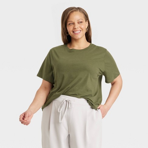 Women's Short Sleeve T-shirt - A New Day™ Olive 1x : Target