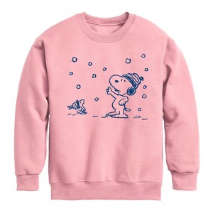 Boys' - Peanuts - Snow Snoopy And Woodstock Graphic Long Sleeve Fleece Sweatshirt - 1 of 4