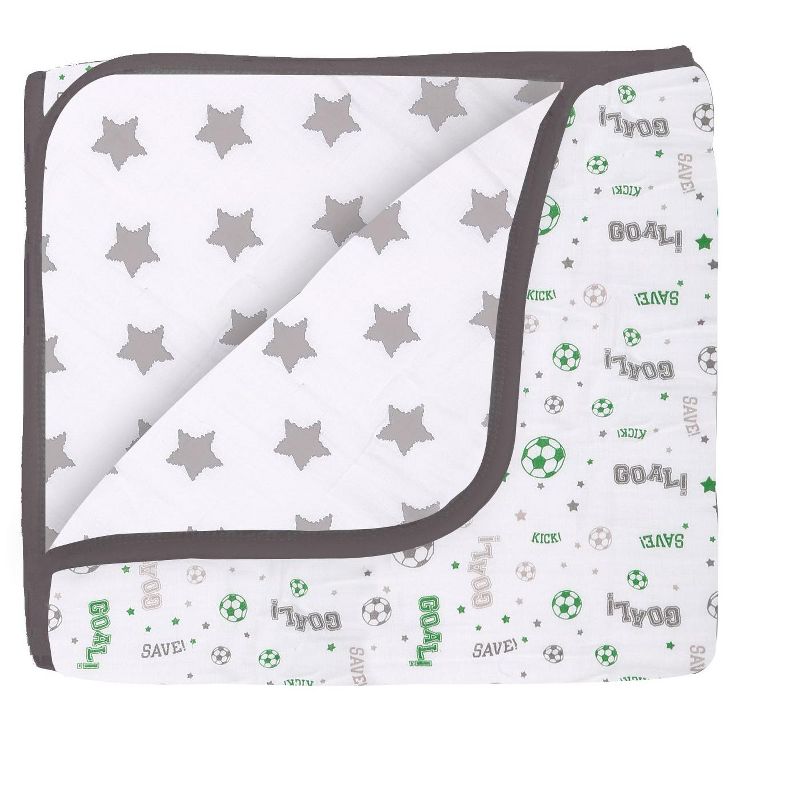 Bacati - Boys Soccer Muslin Green Gray 4 pc Crib Bedding Set with Sleeping Bag, 4 of 9