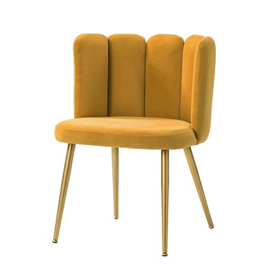 Barbara Velvet Vanity Stool for Makeup Room, Moden Accent Side Chairs for Living Room with Golden Metal Legs | Artful Living Design-MUSTARD