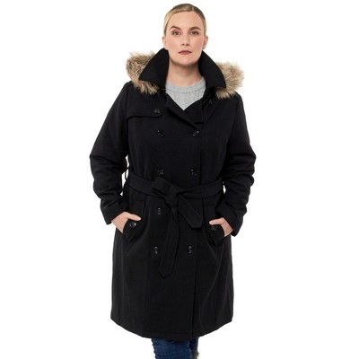 Alpine Swiss Women’s Plus Size Wool Blend Long Trench Coat with Removable Fur Hood and Belt, Sizes 2X 3X — фото 7