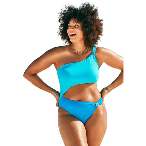 Swimsuits For All Women's Plus Size Chlorine Resistant High Neck One Piece  Swimsuit - 18, Blue : Target