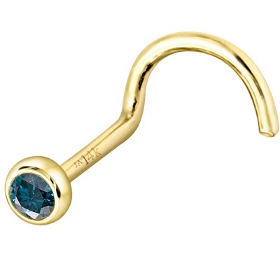 Jewelry Avalanche 22G 14K Gold Bezel-set Blue Diamond Nose Screw Nose Stud