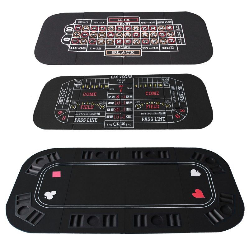 INO Design Portable Casino Texas Holdem Poker/Craps/Roulette Mat Tabletop Black, 1 of 9