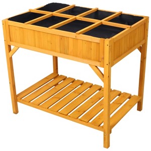Okak Elevated Wood Planter Box with Wheels/Storage Shelf 8 Pockets for Vegetables, Flowers, Outdoor & Indoor Use, 36" x 24" x 34" - 1 of 4