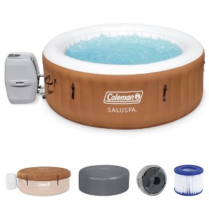 Coleman Ponderosa AirJet 2 to 4 Person Inflatable Hot Tub Round Portable Outdoor Spa w/ 120 AirJets & EnergySense Energy Saving Cover, Orange - 1 of 4