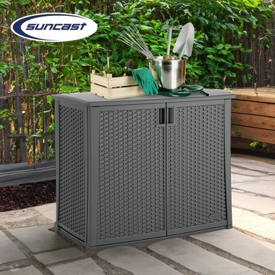 Cool Gray Lockable Wicker Plastic Outdoor 2-Door Cabinet