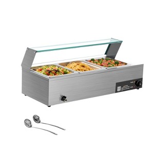 VEVOR Commercial Food Warmer, 1500W Electric Stainless Steel Steam Food Warmer with Glass Cover, 3-Pan Countertop Buffet Bain Marie, Silver - 1 of 4