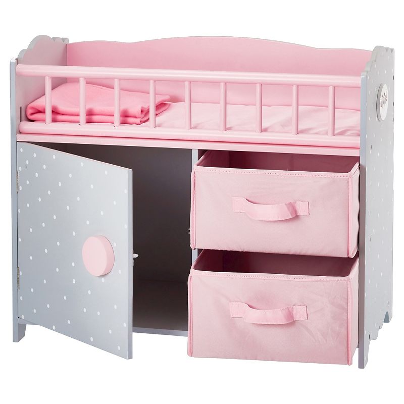 Olivia&#39;s Little World Wooden Baby Doll Crib + Under-the-Crib Storage Pink/Gray, 6 of 8