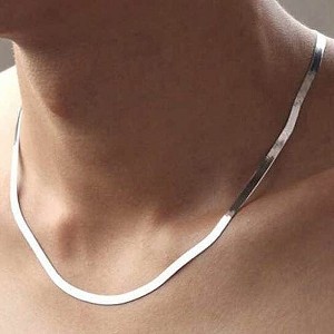 RMZ Gold NYC Italian Unisex 14K White Gold Plated Herringbone Flat Necklace – 24'' - 1 of 1