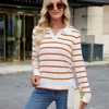 Clearlove Women Pullover Sweaters Fall V Neck Color Block Polo Long Sleeve Knit Casual Loose Striped Sweaters - 2 of 3