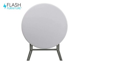 Gray Metal 31.5'' Round White Plastic Folding Table