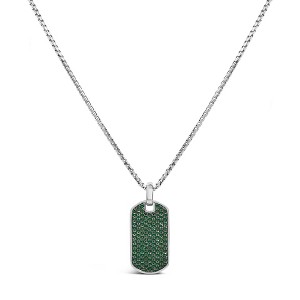 Haus of Brilliance Men's Silver Created Green Emerald Dog Tag Pendant Necklace - 22" Inches - 1 of 4