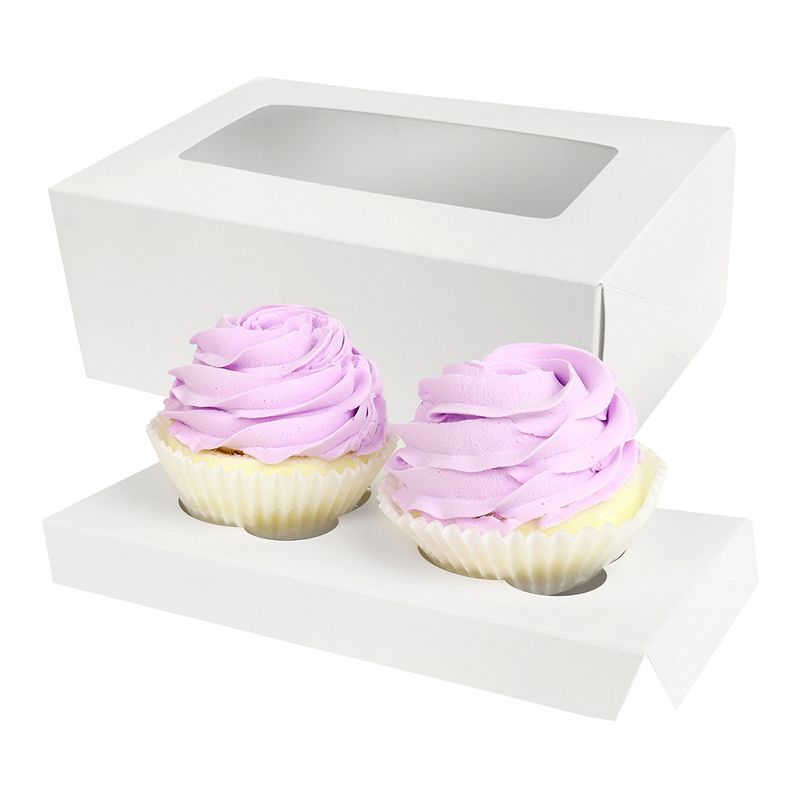 O'Creme White Window Cake Box with Cupcake Insert, 8" x 4" x 4" - Pack of 5, 3 of 4