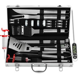 Itopfox 24Piece BBQ Grill Tools Set with Meat Thermometer & Injector Stainless Steel Fork Spatula & Tongs Complete Grill Accessories in Aluminum Case - 1 of 4