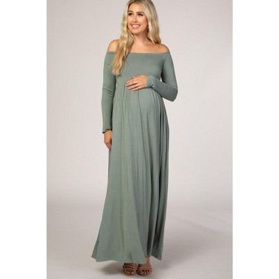 PinkBlush Sage Off Shoulder Long Sleeve Maternity Maxi Dress