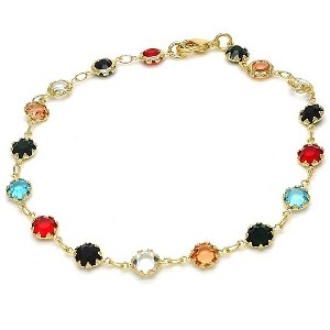 RMZ GOLD NYC 18K GOLD FILLED HIGH POLISH FINSH GOLD AND MULTI COLOR DARK CRYSTAL ROUND ANKLET 10'' - 1 of 1