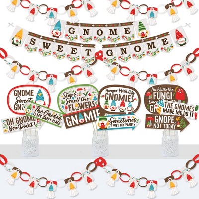 Big Dot of Happiness Garden Gnomes - Banner and Photo Booth Decorations - Forest Gnome Party Supplies Kit - Doterrific Bundle