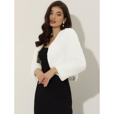 INSPIRE CHIC Women's Long Sleeve Open Front Cropped Winter Faux Fur Jacket Small White — фото 4