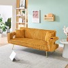 The straight-row white corduroy sofa with throw pillows - 3 of 4