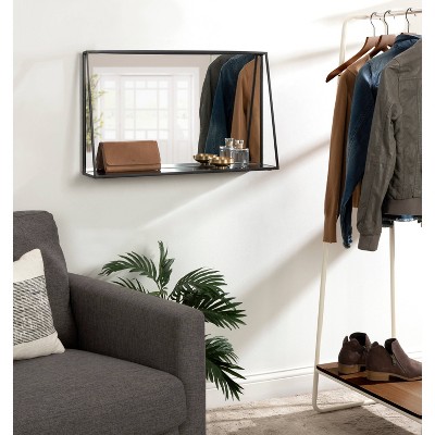 Lintz 32" Black Iron Rectangular Vanity Mirror with Shelf