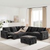 117 Inch Sectional Sofa with Storage Ottoman, Pull-Out Sleeper with Flip-Up Table and USB Ports, Chenille Sofa with Wood Frame-Coolbibila - 3 of 4